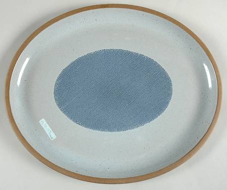 Denim Blue and Brown 13" Oval Serving Platter
