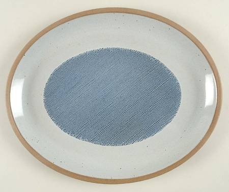 Denim Blue and Brown 12" Oval Serving Platter