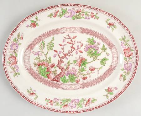 Indian Tree Red Lavender (Scalloped) 14" Oval Serving Platter
