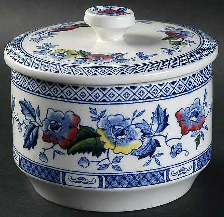 Jacobean Blue Multicolor Sugar Bowl & Lid