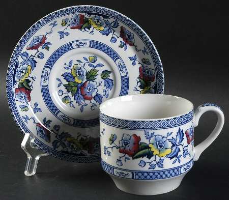 Jacobean Blue Multicolor Flat Cup & Saucer Set