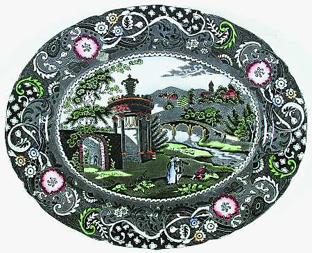 Landscape Black Multicolor 14" Oval Serving Platter