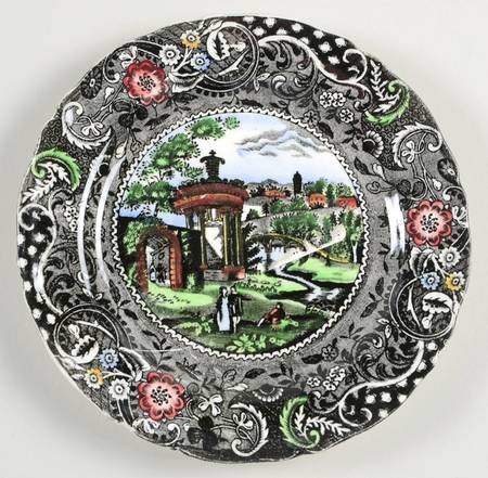 Landscape Black Multicolor Bread & Butter Plate