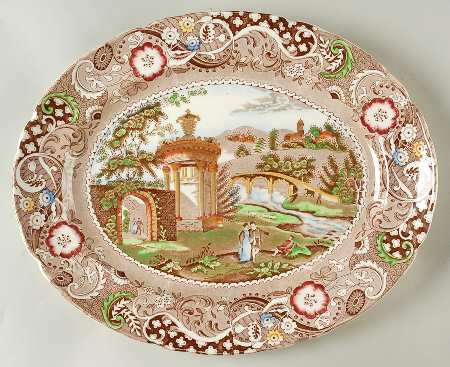 Landscape Brown Multicolor 14" Oval Serving Platter