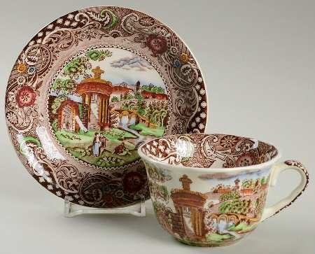 Landscape Brown Multicolor Flat Demitasse Cup & Saucer Set