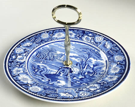 Rural England Blue Round Serving Plate with Center Handle (Dp) Hc