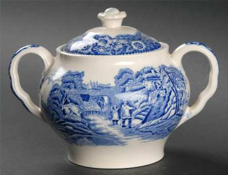 Rural England Blue Sugar Bowl & Lid