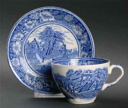Rural England Blue Flat Cup & Saucer Set