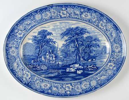 Rural England Blue 20" Oval Serving Platter