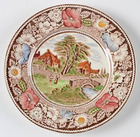 Rural England Brown Multicolor Bread & Butter Plate