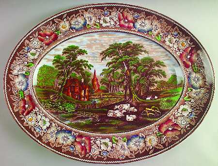 Rural England Brown Multicolor 20" Oval Serving Platter