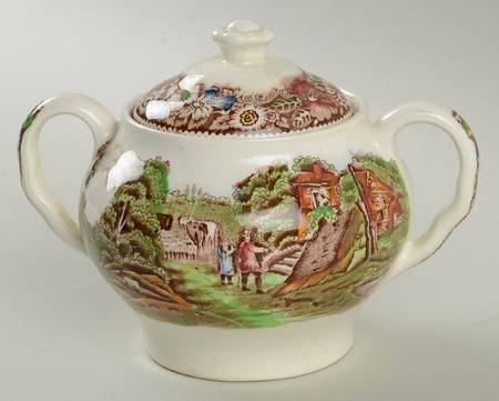 Rural England Brown Multicolor Sugar Bowl & Lid