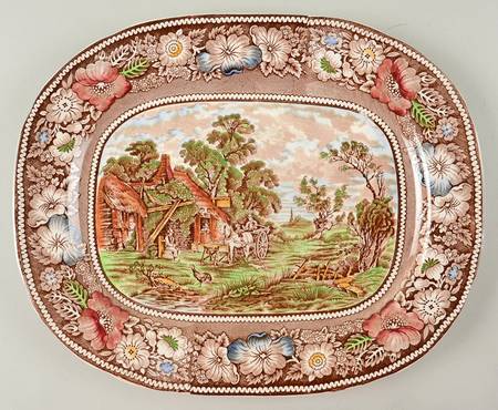 Rural England Brown Multicolor 13" Oval Serving Platter