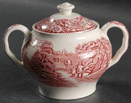 Rural England Red Sugar Bowl & Lid