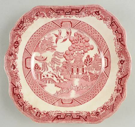 Willow Red (Scalloped) Square Handled Cake Plate