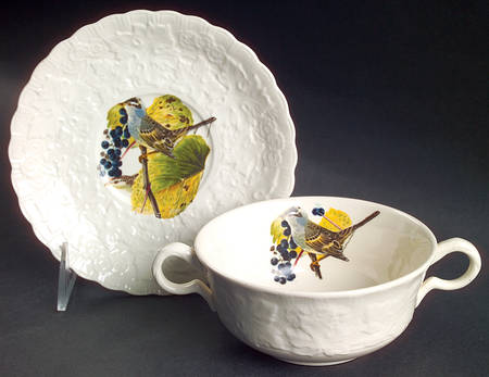 Birds of America (Embossed Floral Rim) Flat Cream Soup Bowl & Saucer Set