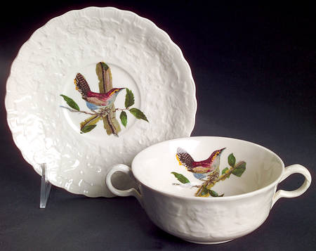 Birds of America (Embossed Floral Rim) Flat Cream Soup & Saucer Set