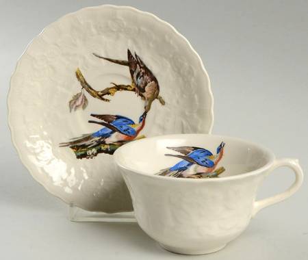 Birds of America (Embossed Floral Rim) Flat Cup & Saucer Set