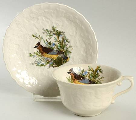 Birds of America (Embossed Floral Rim) Flat Cup & Saucer Set