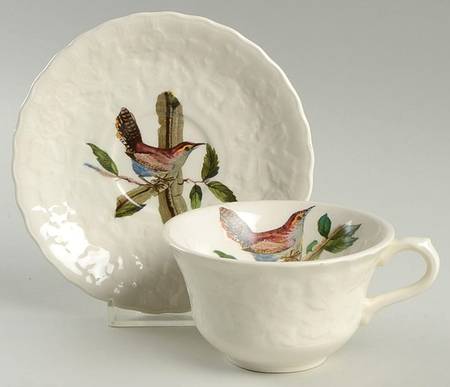 Birds of America (Embossed Floral Rim) Flat Cup & Saucer Set