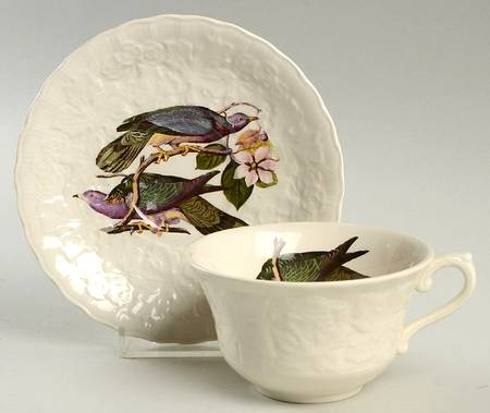 Birds of America (Embossed Floral Rim) Flat Cup & Saucer Set