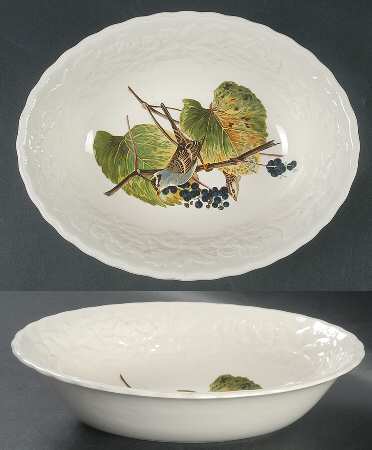 Birds of America (Embossed Floral Rim) 9" Oval Vegetable Bowl
