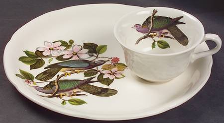 Birds of America (Embossed Floral Rim) Snack Plate & Regular Flat Cup