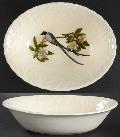 Birds of America (Embossed Floral Rim) 9" Oval Vegetable Bowl