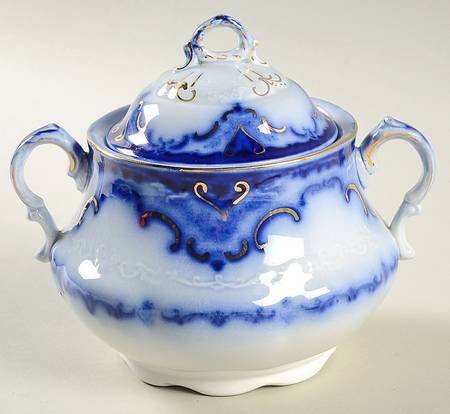 Cambridge (Flow Blue) Sugar Bowl & Lid