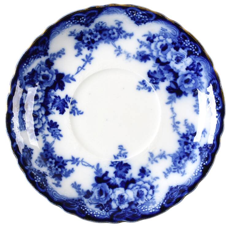 Devon (Flow Blue, Gold Trim) Saucer for Flat Cup