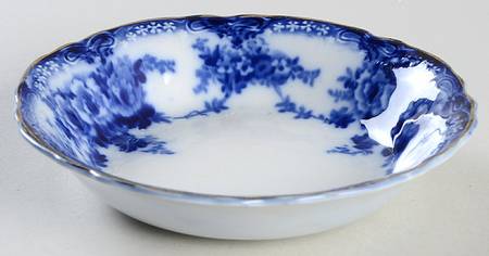 Devon (Flow Blue, Gold Trim) Fruit/Dessert (Sauce) Bowl