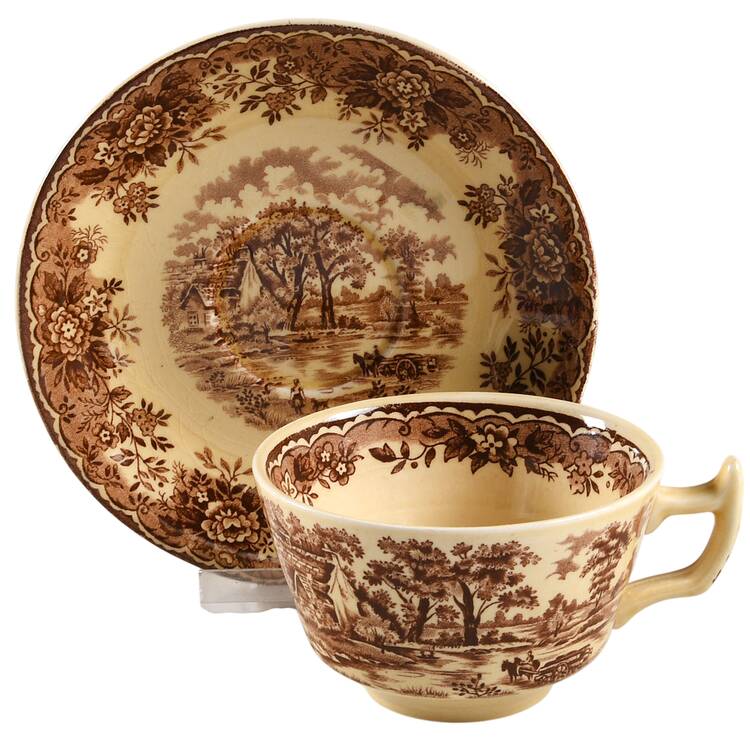 Edinburgh Brown (Yellow Body) Footed Cup & Saucer Set