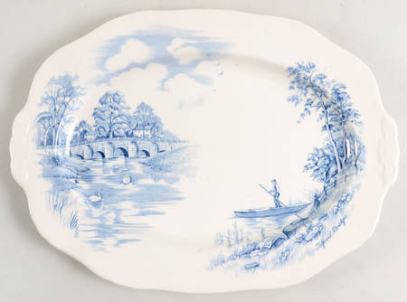 English Bridges Blue 12" Oval Serving Platter