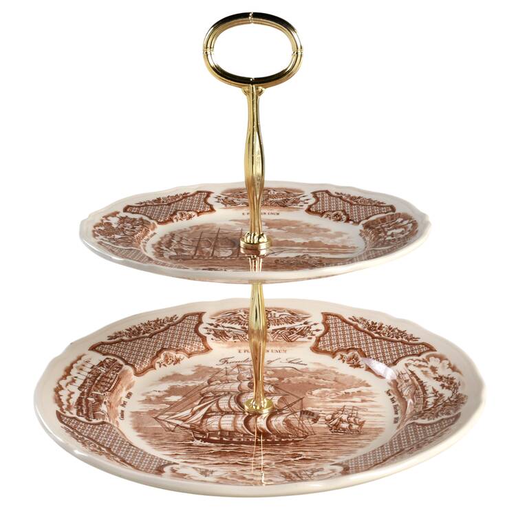 Fair Winds Brown 6 5/8"-10"  2 Tiered Serving Tray (Dp, Sp) HC