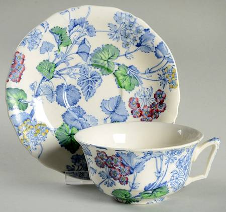 Florette Blue Multicolor Flat Cup & Saucer Set