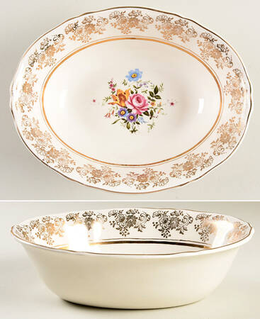 Golden Posy 8" Oval Vegetable Bowl