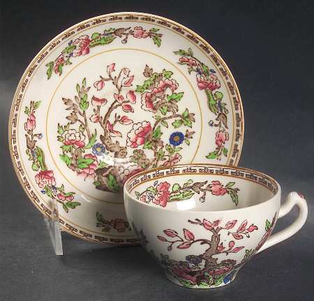 Indian Tree (No Inner Band) Flat Cup & Saucer Set
