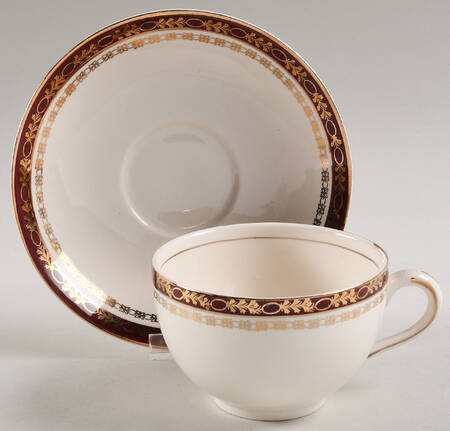 Kingsdale Maroon (Cream) Flat Cup & Saucer Set