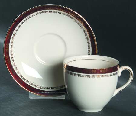 Kingsdale Maroon (Cream) Flat Cup & Saucer Set