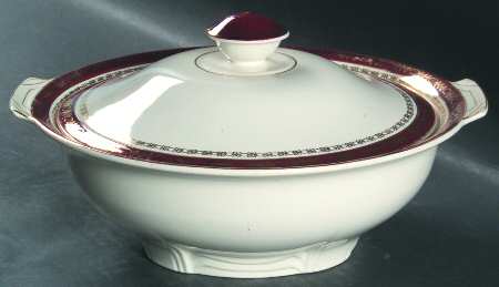 Kingsdale Maroon (Cream) Round Covered Vegetable