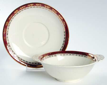 Kingsdale Maroon (Cream) Flat Cream Soup Bowl & Saucer Set