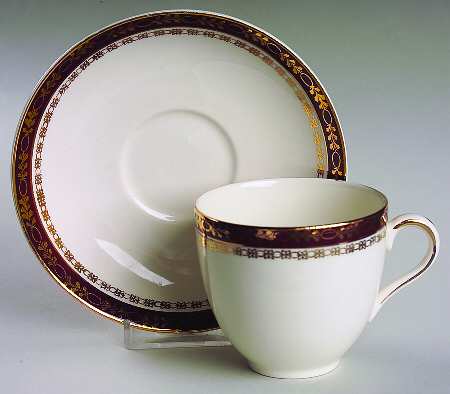 Kingsdale Maroon (Cream) Flat Cup & Saucer Set