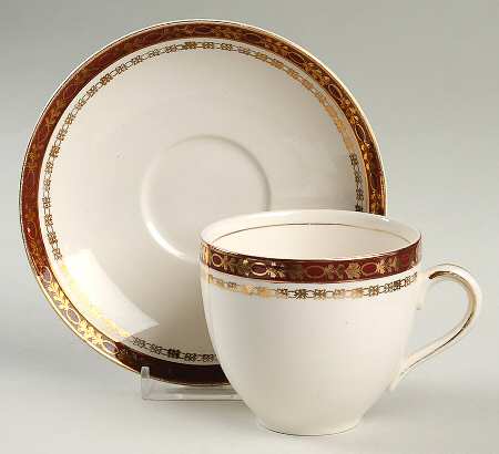Kingsdale Maroon (Cream) Flat Cup & Saucer Set