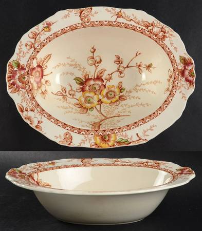 Medway Rust Brown Multicolor 9" Oval Vegetable Bowl