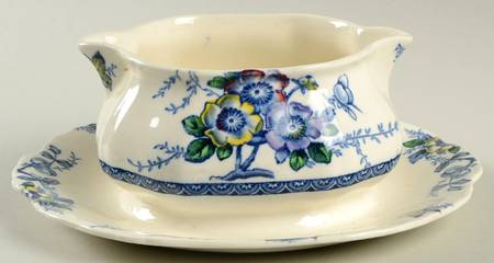Medway Decor Blue Multicolor Gravy Boat with Attached Underplate