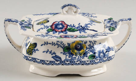 Medway Decor Blue Multicolor Sugar Bowl & Lid
