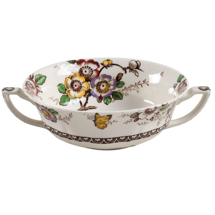 Medway Decor Dark Brown Multicolor Flat Cream Soup Bowl