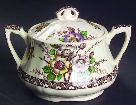 Medway Decor Dark Brown Multicolor Sugar Bowl & Lid