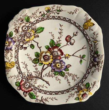 Medway Decor Dark Brown Multicolor Square Handled Cake Plate
