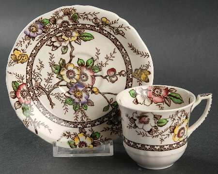 Medway Decor Dark Brown Multicolor Flat Demitasse Cup & Saucer Set